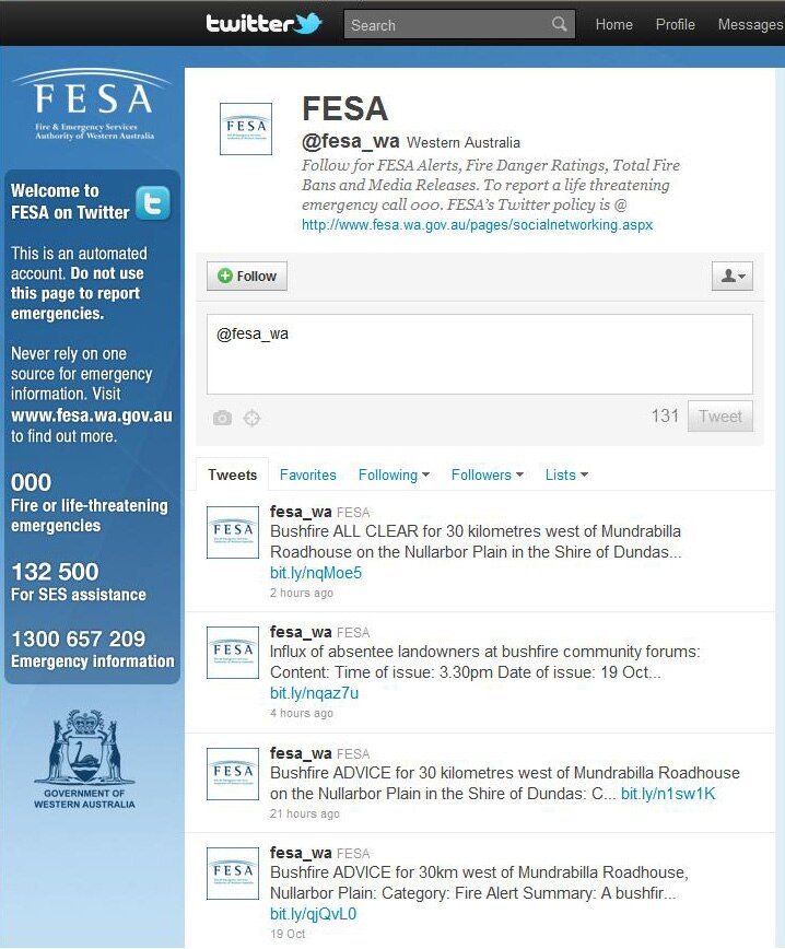 Fesa to tweet information to residents - ABC News