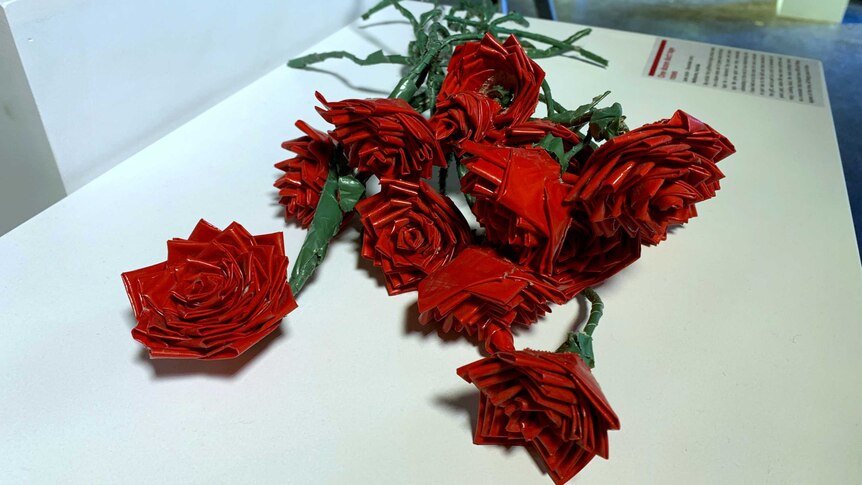 Fake roses in the Museum Of Broken Relationships exhibit.