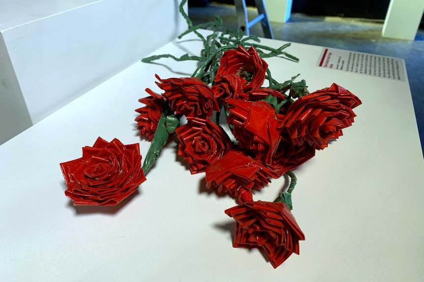 Fake roses in the Museum Of Broken Relationships exhibit.