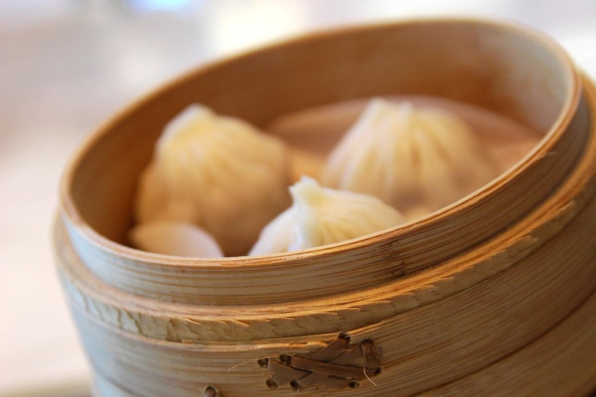 A stack of bamboo food steamers.