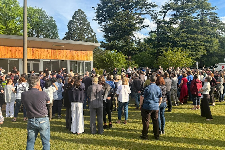 A large crowd of people gathering in a park.