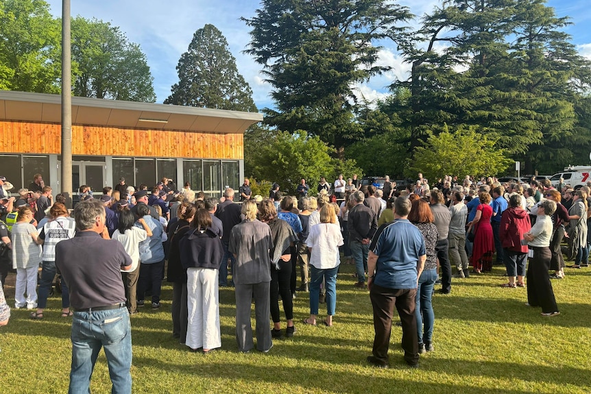 a large crowed of people gathering in a park