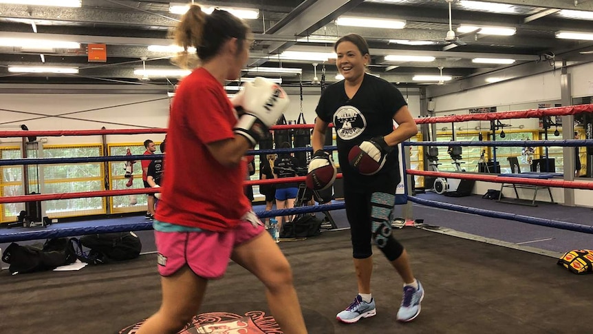 Shara Romer in the ring training at her gym.