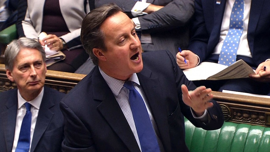 David Cameron gestures while speaking in parliament.