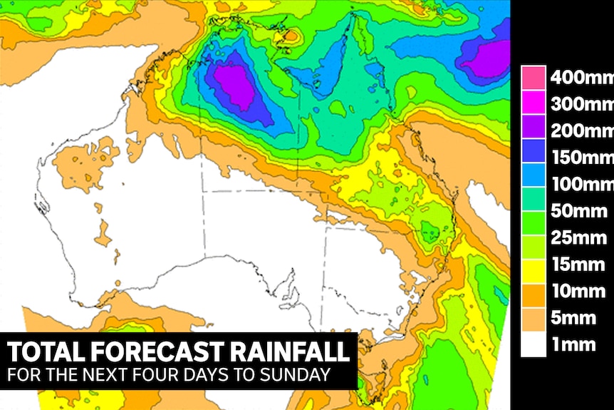 a graphic showing rainfall forecasts over the next four days