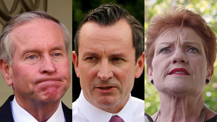 Colin Barnett, Mark McGowan and Pauline Hanson Composite image.