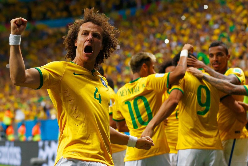 David Luiz celebrates Fred's goal