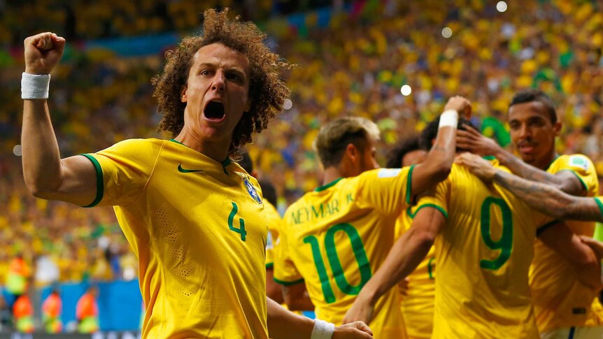 David Luiz celebrates Fred's goal