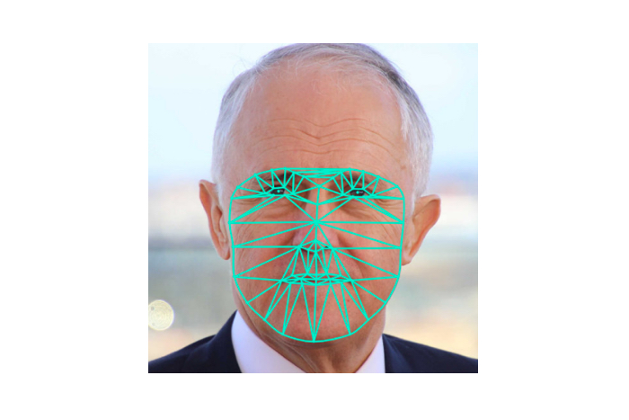 A facial recognition mesh is mapped to the features of former prime minister Malcolm Turnbull.