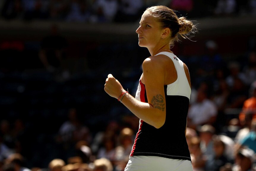 Dominant performance ... Karolina Pliskova reacts during her win over Ana Konjuh