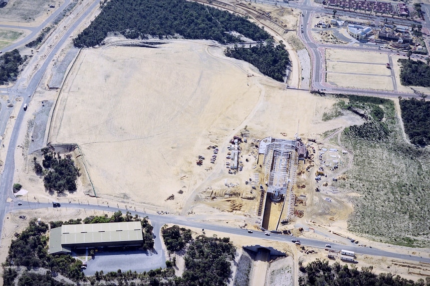 An aerial shot of a shopping centre under construction