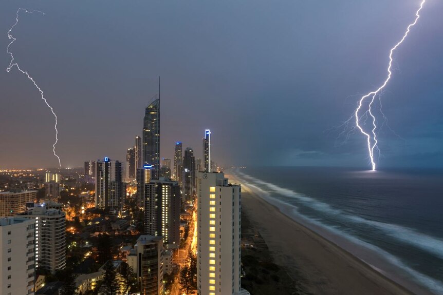 Lightning over Gold Coast city and beaches