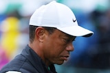 A dejected looking Tiger Woods after bogeying the 17th at Augusta.