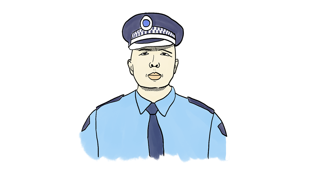 An illustration of Peter Dutton in police uniform