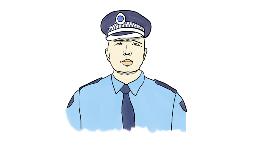 An illustration of Peter Dutton in police uniform