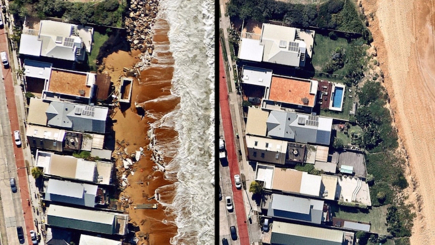 Before and after images show storm damage in Collaroy, Sydney