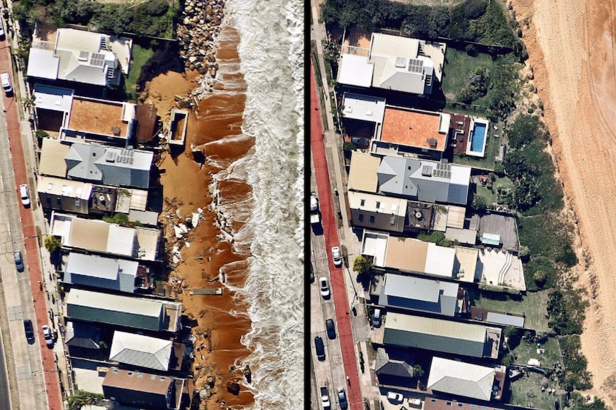 Before and after images show storm damage in Collaroy, Sydney