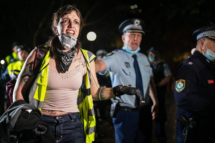 A woman protester