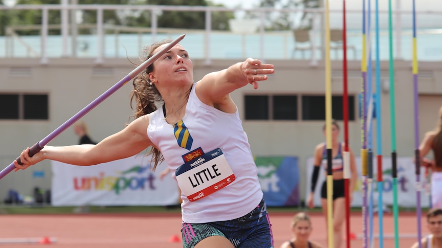 Mackenzie Little throws a javelin. 