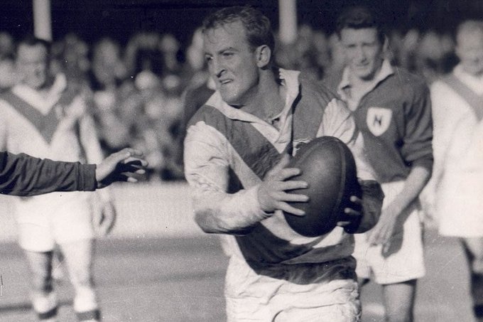 Johnny Raper runs the balls during his playing days for the St George Dragons.