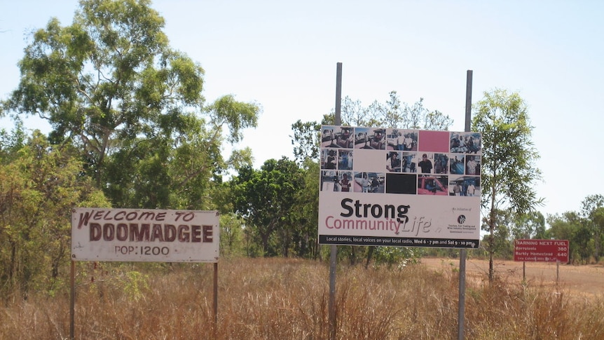Sign at the entrance to the town of Doomadgee in North West Queensland
