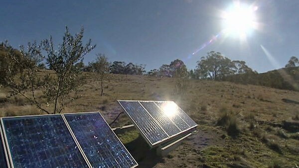 Sun beats down on solar panels