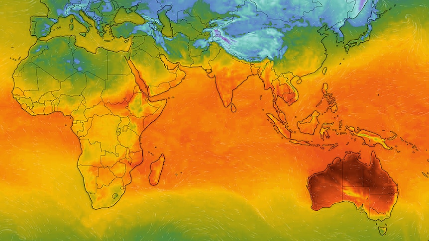 A heat map of the world showing Australia in dark orange.