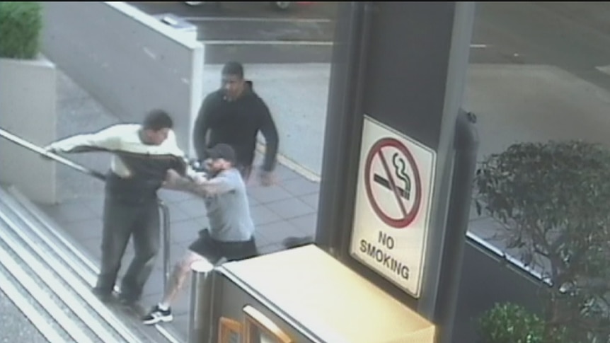 The ACT Magistrates Court was shown the CCTV footage an alleged outlaw motorcycle gang brawl.
