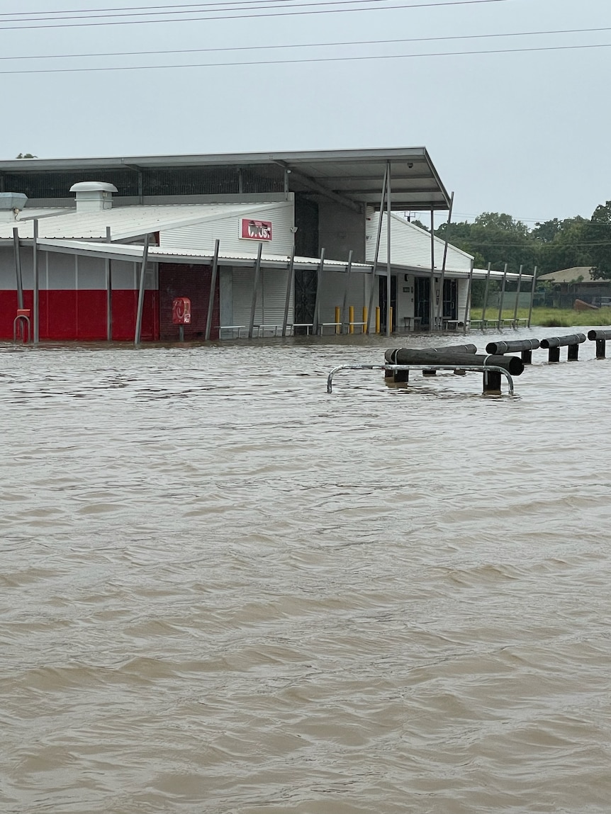 A shopping centre in a regional area is flooded