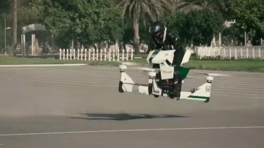The promotional video shows Dubai Police's Hoversurf Scorpion in action