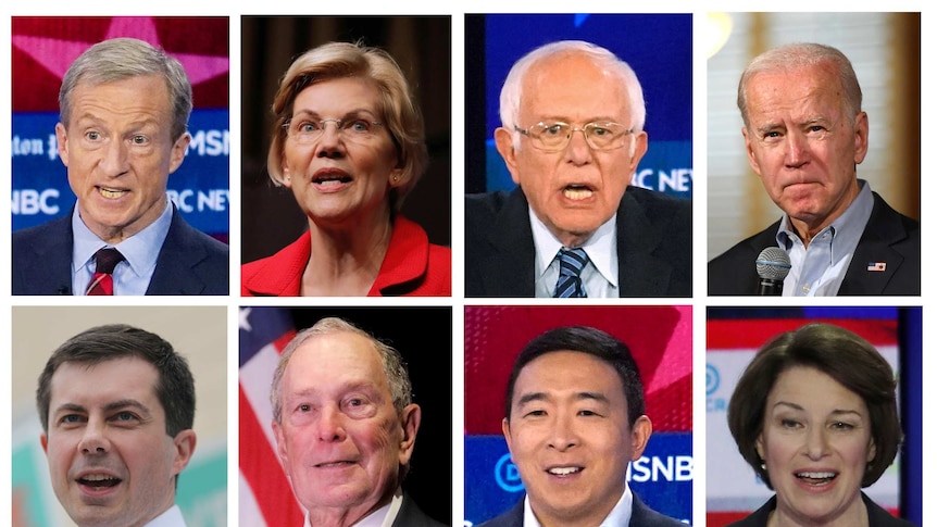 Eight 2020 Democratic presidential candidates are seen in a combination image