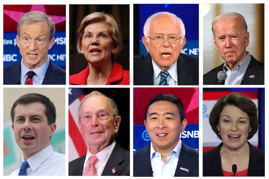 Eight 2020 Democratic presidential candidates are seen in a combination image