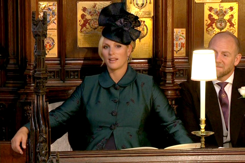 Zara Tindall reacts during the Bishop's sermon in the Royal wedding.