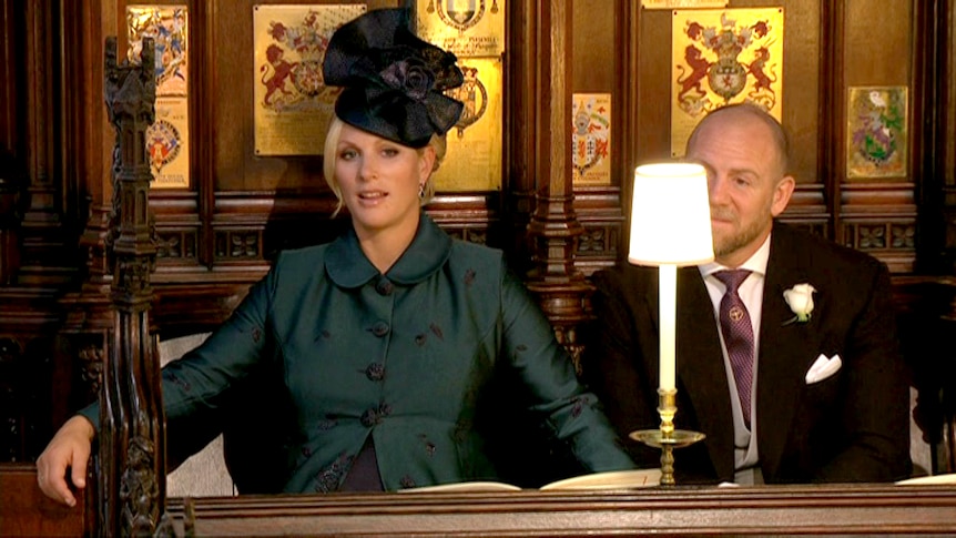 Zara Tindall reacts during the Bishop's sermon in the Royal wedding.
