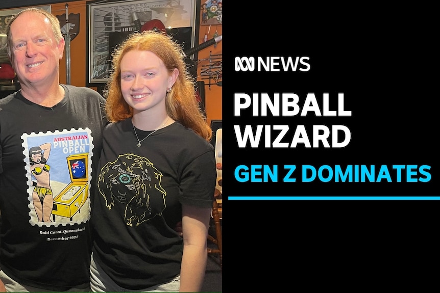Pinball Wizard, Gen Z Dominates: Young woman an older man stand with an arm around each other.