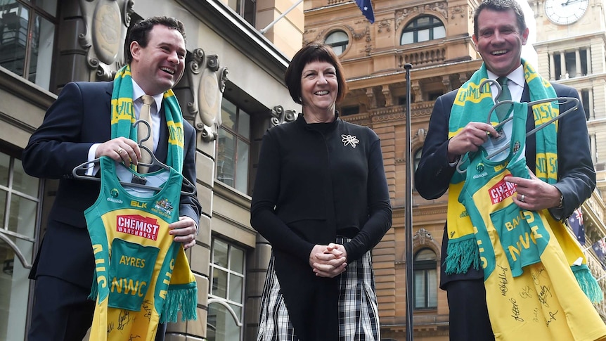 Kate Palmer alongside Mike Baird and Stuart Ayers