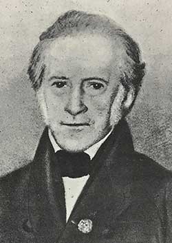 A black and white drawing of an old white man with side burns and a fancy suit.