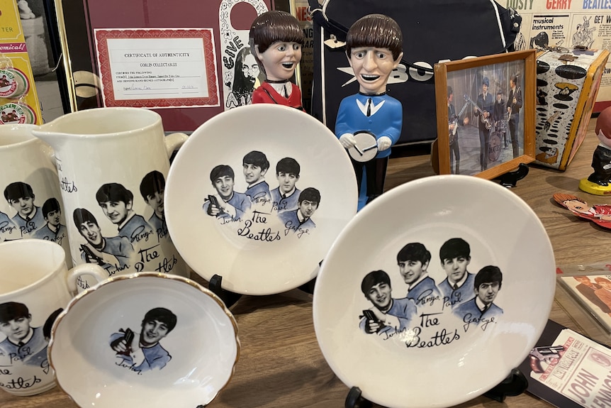 A collection of Beatles crockery.
