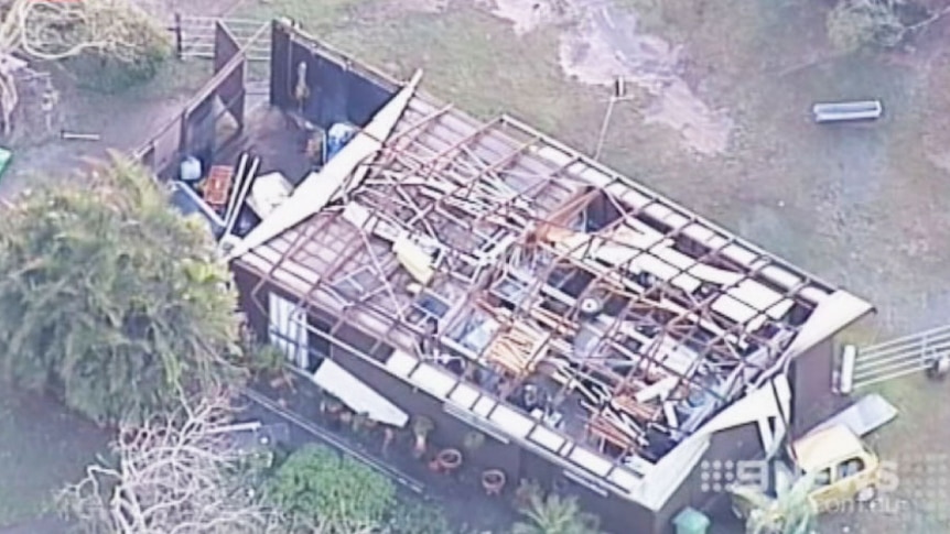 One of several houses in Fernvale that lost their roofs.