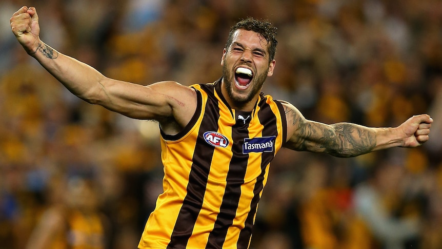 Hawthorn's Lance Franklin kicks the sealer in last year's preliminary final against Adelaide.