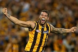 Hawthorn's Lance Franklin kicks the sealer in last year's preliminary final against Adelaide.