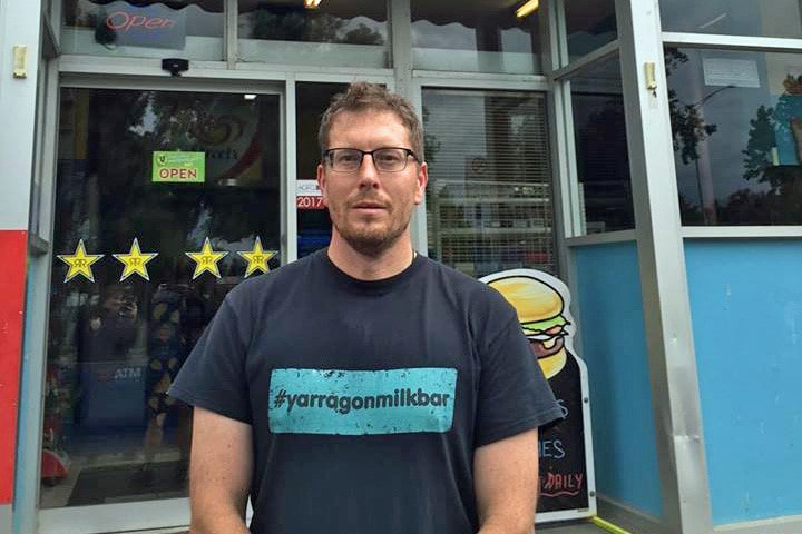 Andrew Trewern standing in front of the Yarragon Milk Bar.
