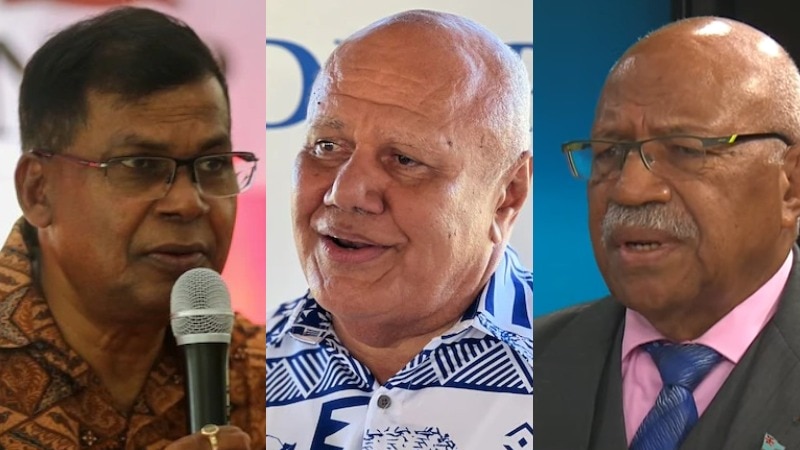 Fijian politicians Biman Prasad, Bill Gavoka and Sitiveni Rabuka
