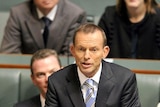 Opposition Leader Tony Abbott delivering his budget reply speech