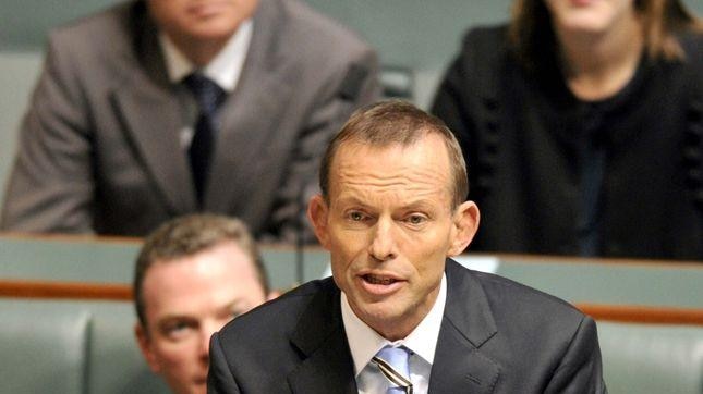 Opposition Leader Tony Abbott delivering his budget reply speech