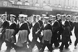 Sailors march along Queen Street, Brisbane, in 1940.
