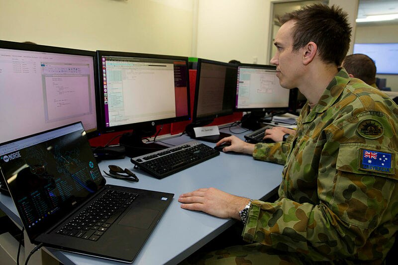 An Australian Defence Force soldier undergoing cyber training.