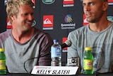Taj Burrow (left) announced his retirement while Kelly Slater (right) suffered an early exit at Margaret River Pro.