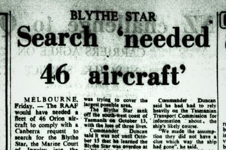 Newspaper clipping of story about search for Blythe Star ship.