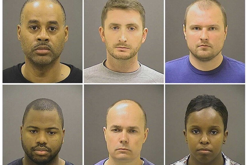 Six officers charged from Baltimore Police Department relating to the death of Freddie Gray on May 2, 2015